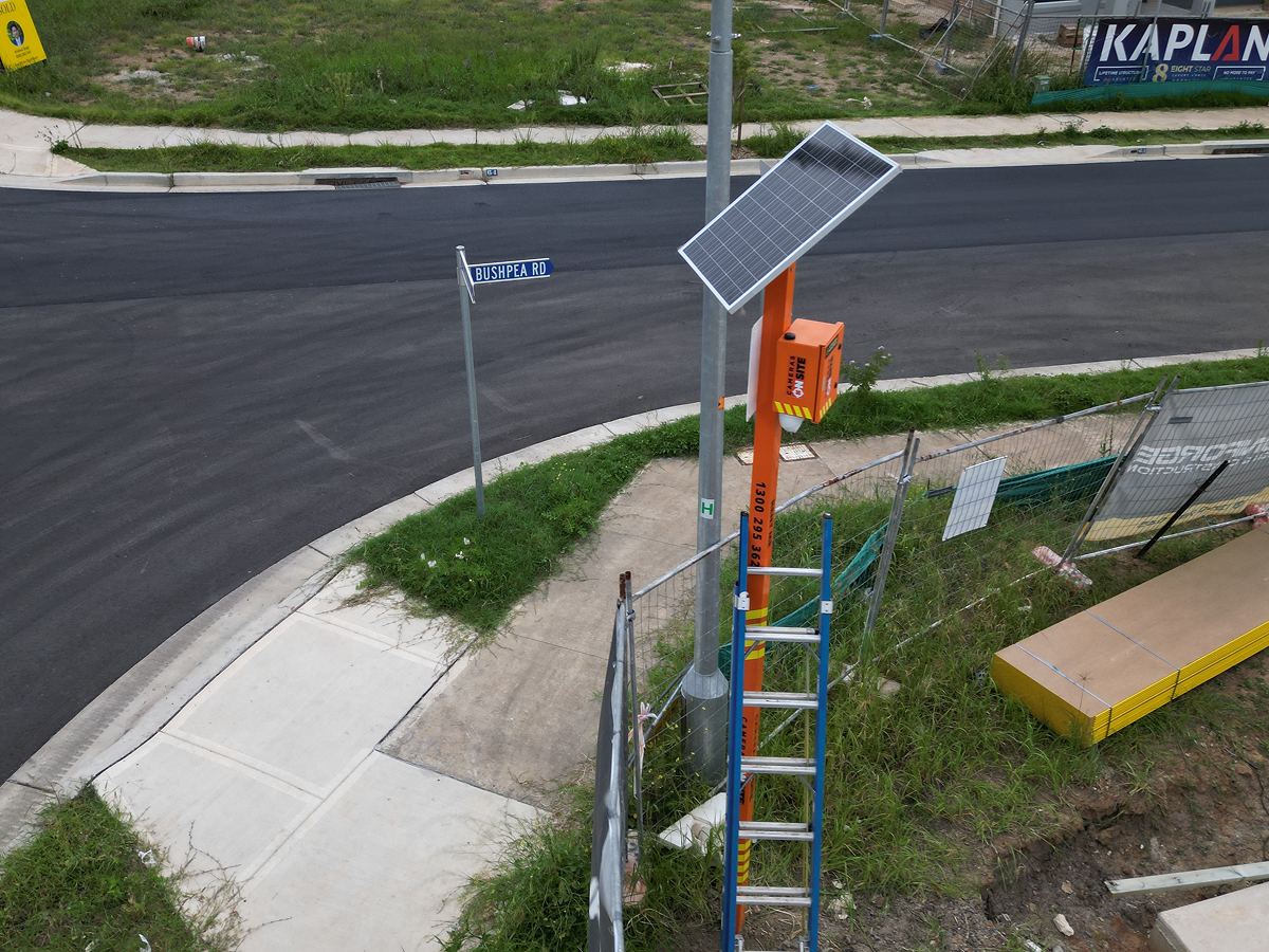 Aerial or drone perspective of construction site secured with Cameras On Site solar powered surveillance cameras Australia