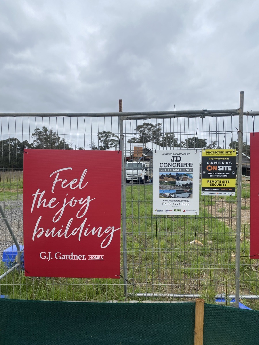 GJ Gardner Homes Camden Tahmoor project secured with Cameras On Site 24/7 solar powered construction site security cameras