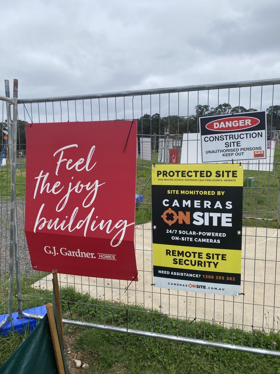 GJ Gardner Homes Camden Tahmoor building site with Cameras On Site solar powered construction site security cameras installed