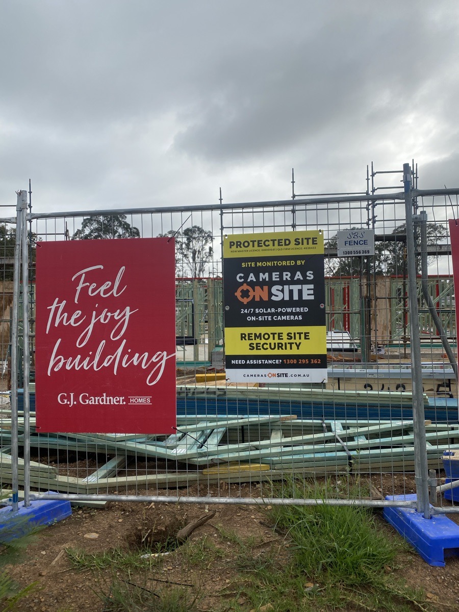 GJ Gardner Homes Camden Thirlmere residential development monitored by Cameras On Site solar powered surveillance cameras