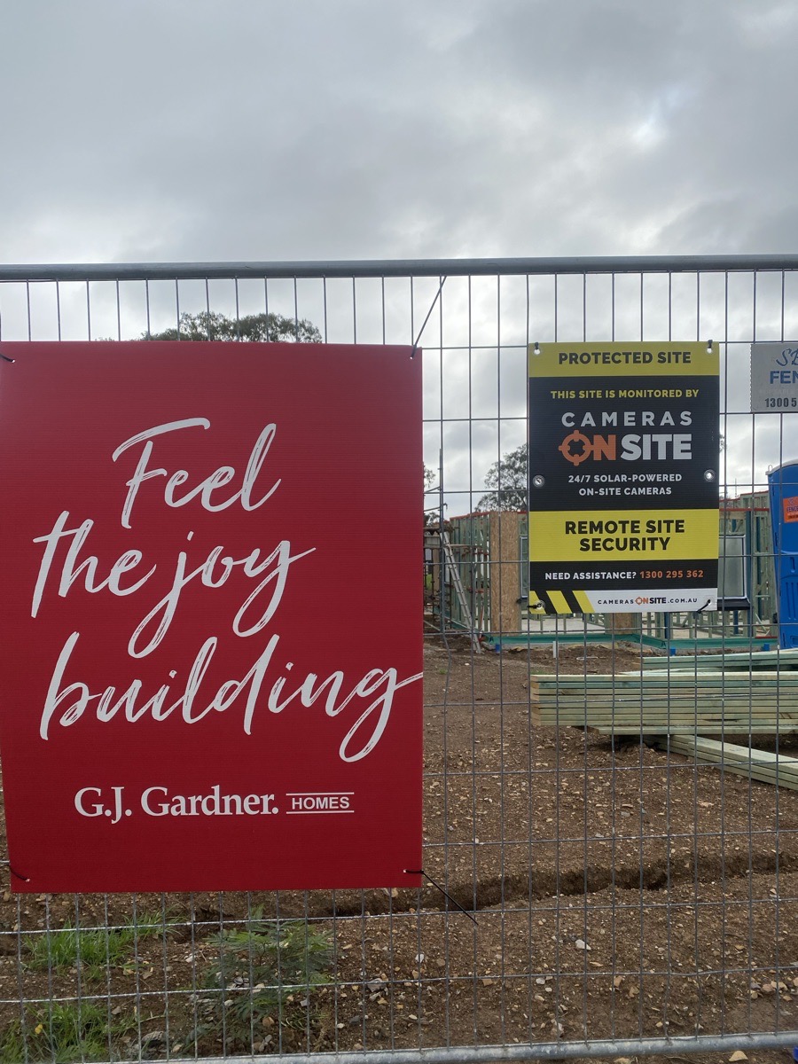 GJ Gardner Homes Camden Thirlmere construction site protected by Cameras On Site solar powered site security cameras Australia
