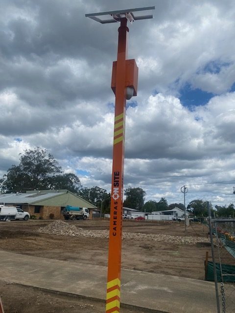 Construction site with Cameras On Site solar powered security camera installed for remote monitoring and theft prevention