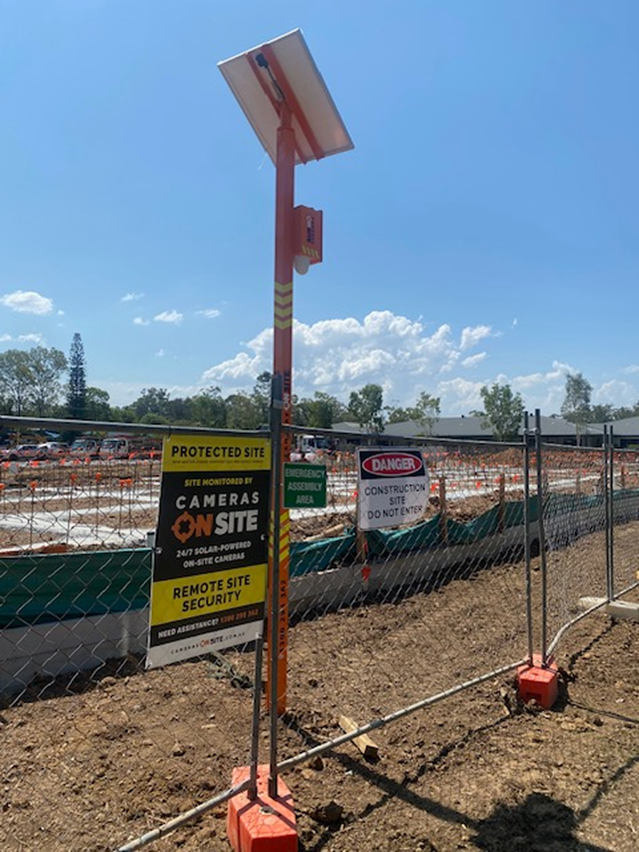 Construction site with multiple Cameras On Site solar powered security units for full coverage monitoring