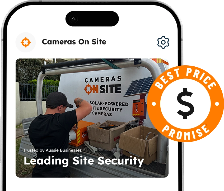 Leading Site Security title graphic from Cameras On Site promoting expert solar powered construction site security solutions Australia