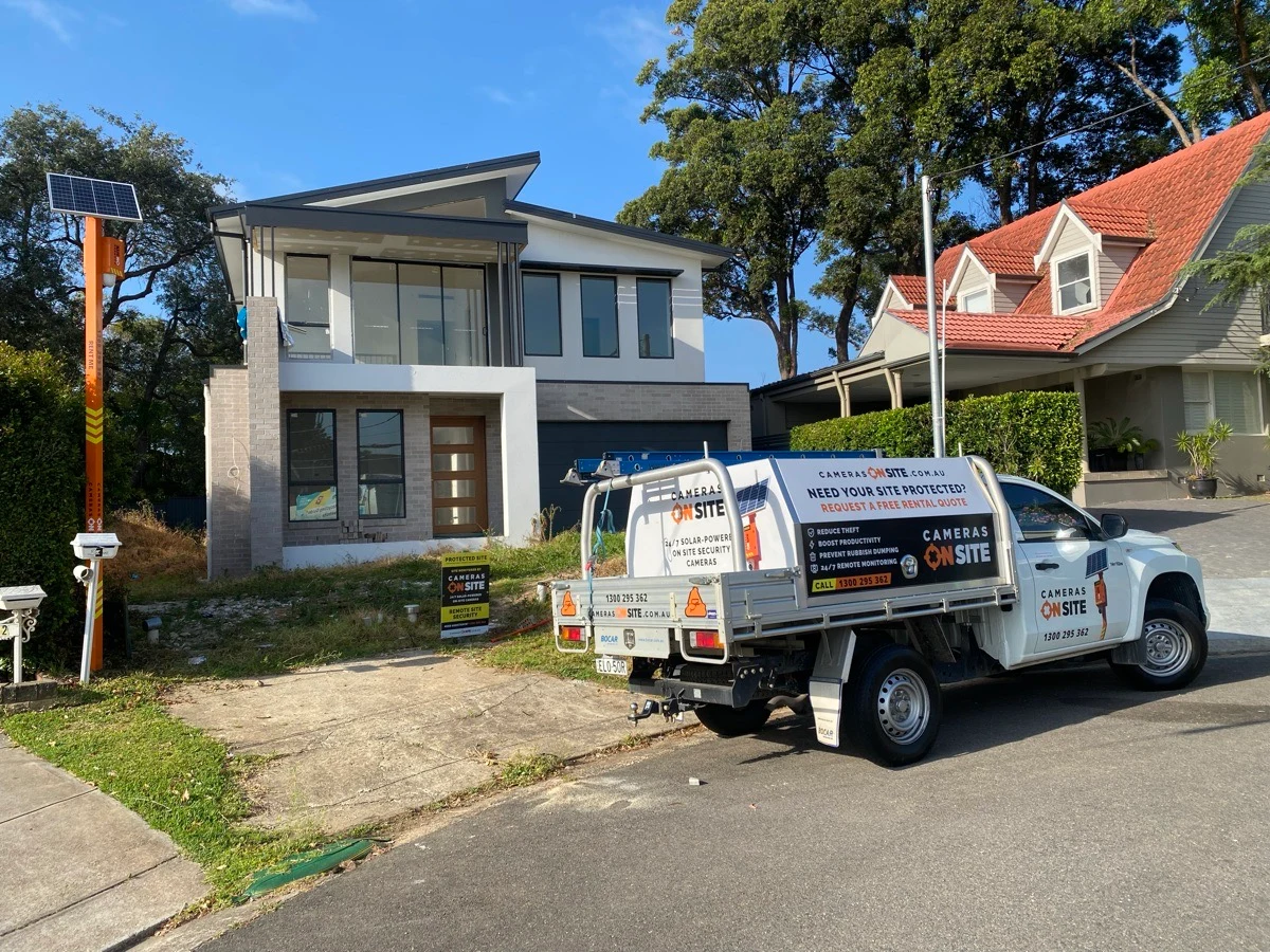 NSW Home Owner construction site with Cameras On Site solar powered construction site security cameras installed
