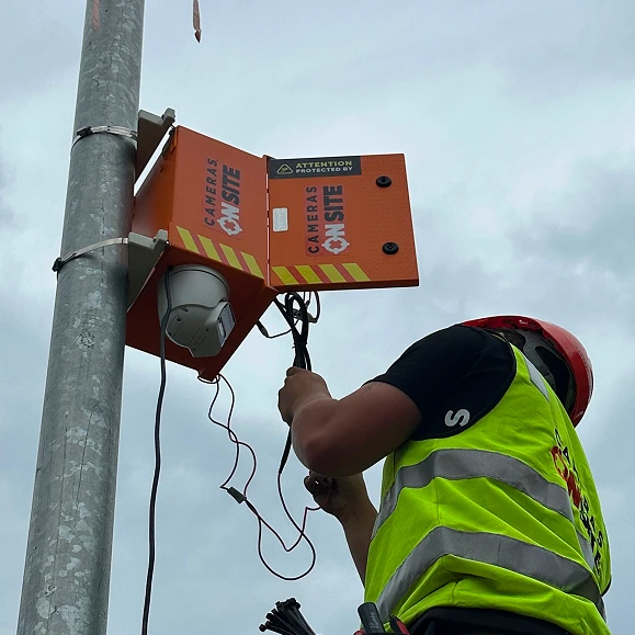 Protect Your Build with Cameras On Site promotional graphic encouraging solar powered construction site security cameras for better site protection Australia