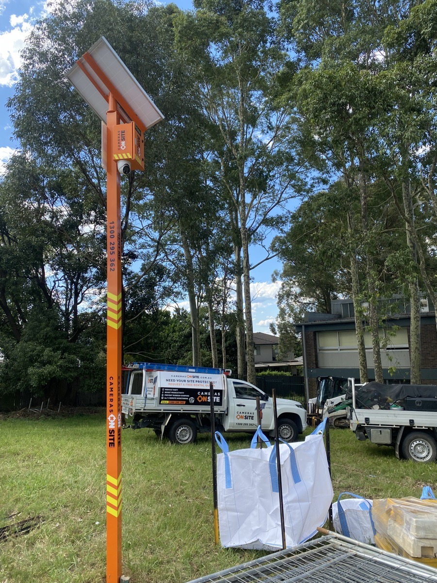 Construction workers and site activity monitored by Cameras On Site high definition solar powered site security cameras