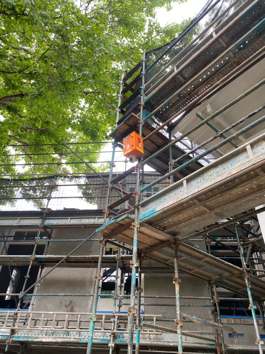 Construction site with Cameras On Site solar powered surveillance camera capturing detailed site activity